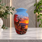 autumn woodland buck cremation urn for human ashes, handmade aluminum memorial urn – photo 4