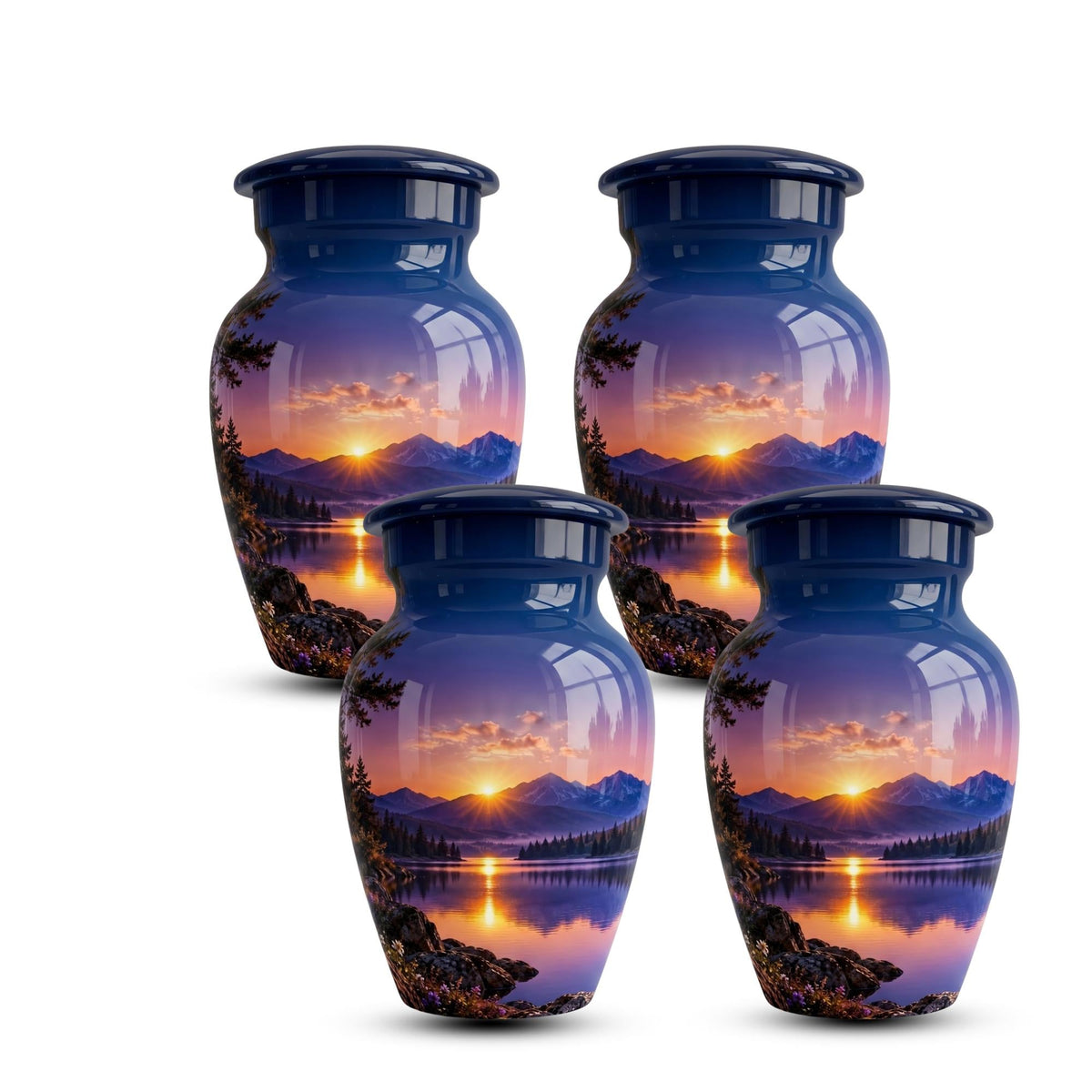 mountain sunset lake cremation urn for human ashes, handmade aluminum memorial urn – photo 7