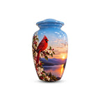red cardinal dogwood cremation urn for human ashes, handmade aluminum memorial urn – photo 3