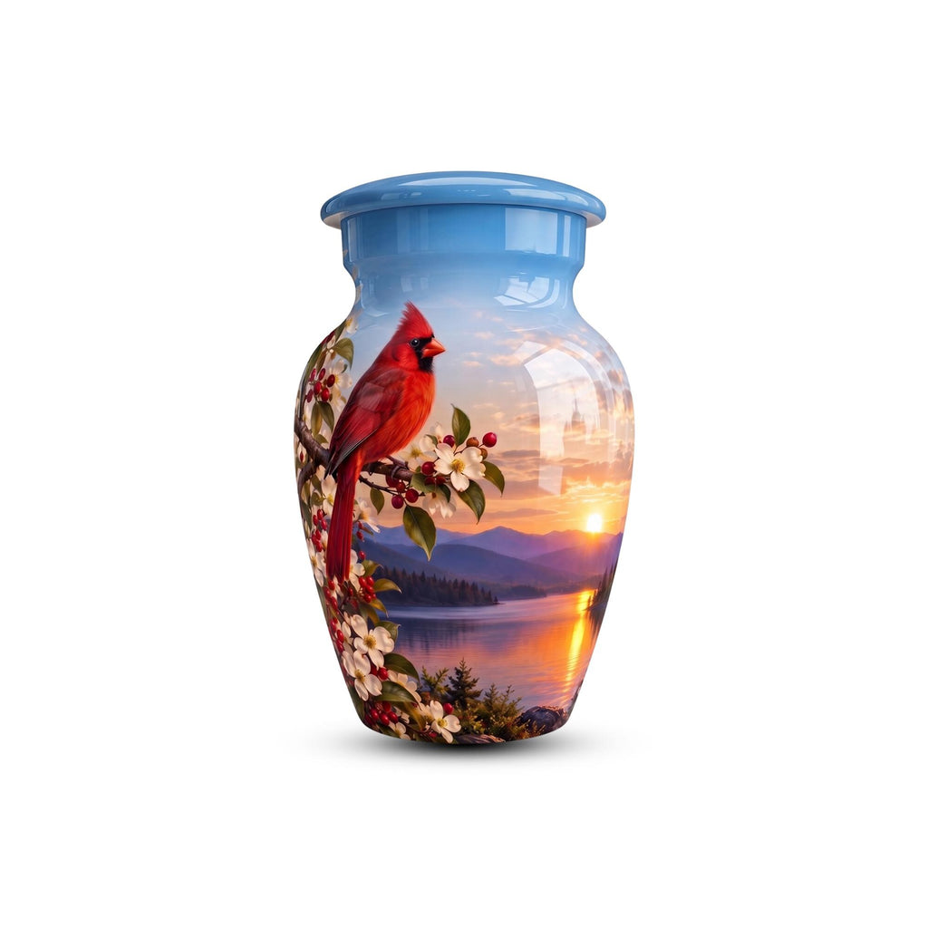 red cardinal dogwood cremation urn for human ashes, handmade aluminum memorial urn – photo 6