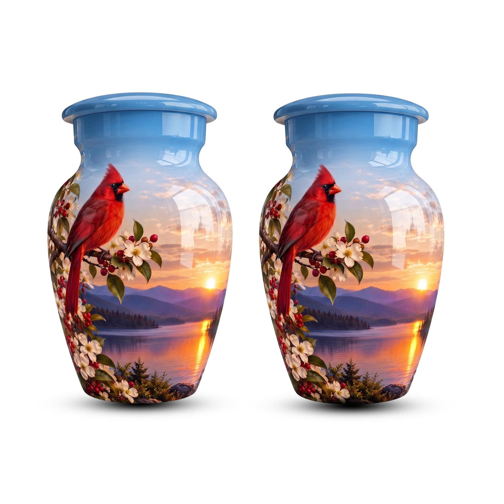 red cardinal dogwood cremation urn for human ashes, handmade aluminum memorial urn – photo 7