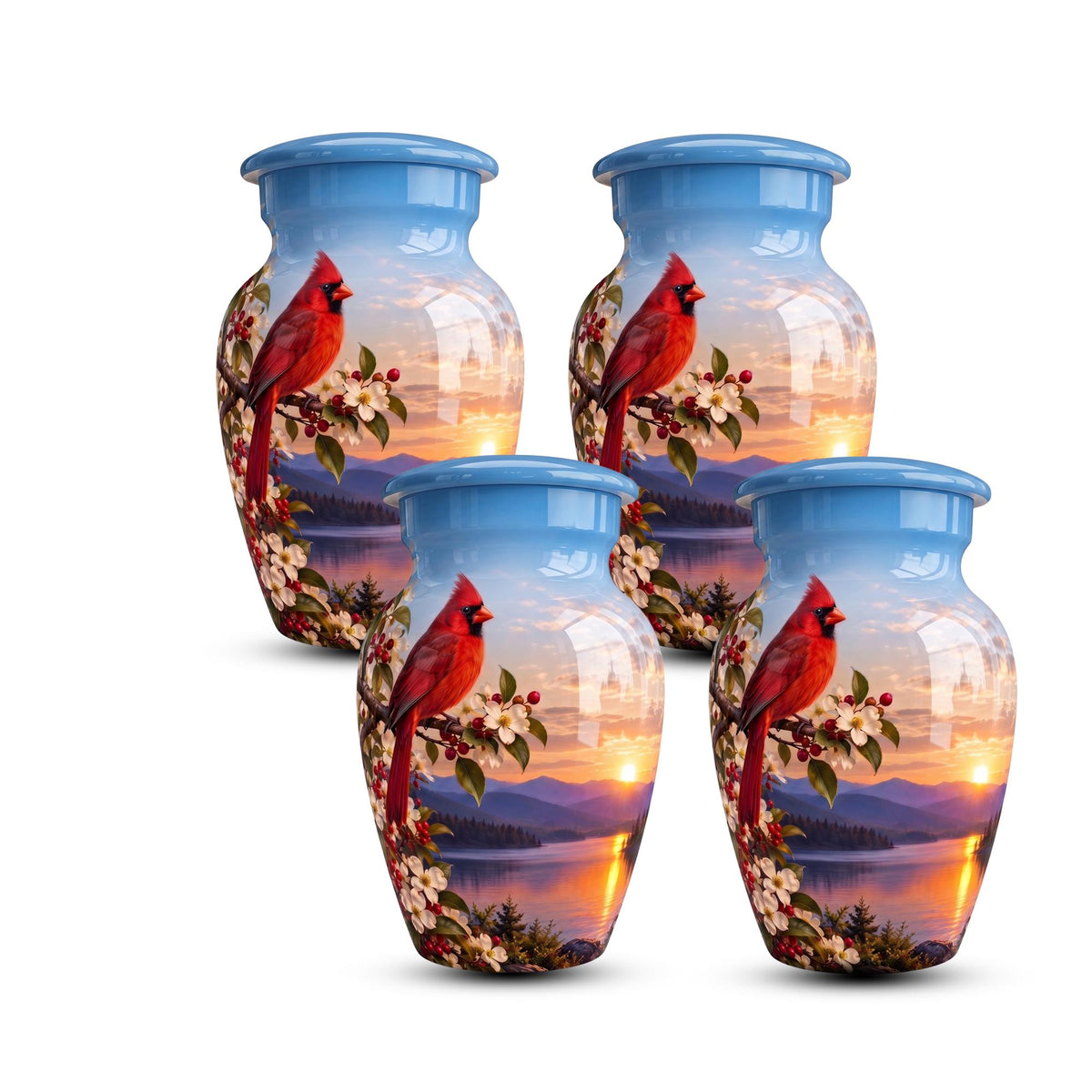 red cardinal dogwood cremation urn for human ashes, handmade aluminum memorial urn – photo 8