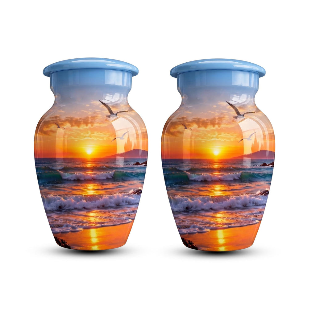 seagull beach sunset cremation urn for human ashes, handmade aluminum memorial urn – photo 6