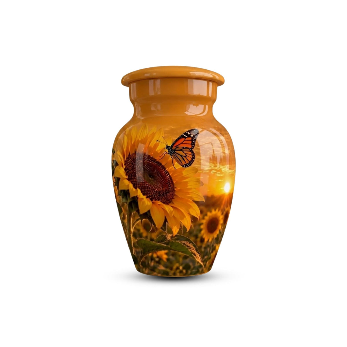 sunflower monarch butterfly cremation urn for human ashes, handmade aluminum memorial urn – photo 5