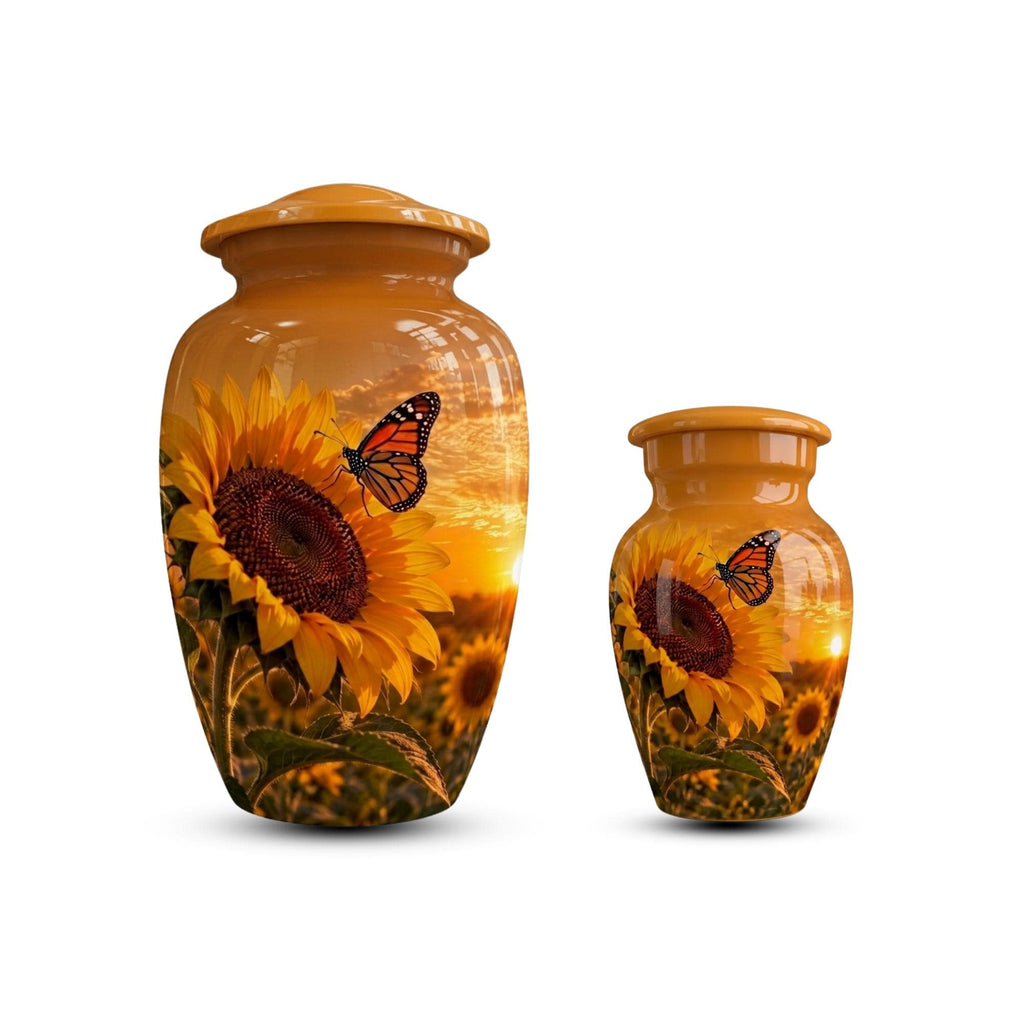 sunflower monarch butterfly cremation urn for human ashes, handmade aluminum memorial urn – photo 8