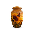 sunflower monarch butterfly cremation urn for human ashes, handmade aluminum memorial urn – photo 1