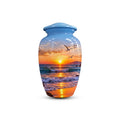seagull beach sunset cremation urn for human ashes, handmade aluminum memorial urn – photo 1