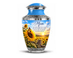 sunflower sunset cremation urn for human ashes, handmade aluminum memorial urn – photo 1