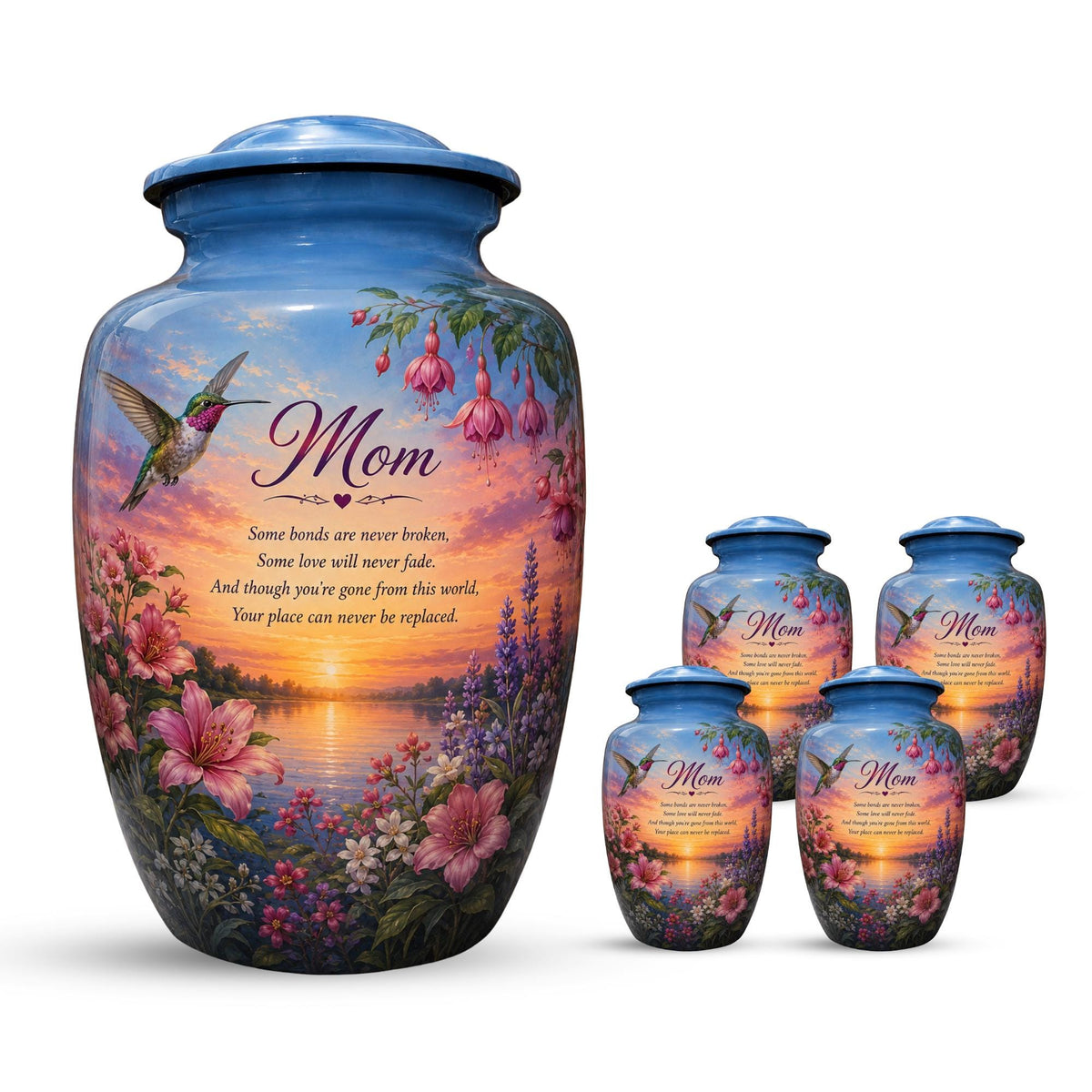 hummingbird wildflower fuchsia cremation urn for human ashes, handmade aluminum memorial urn – photo 2