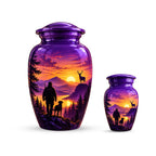 hunter and dog sunset cremation urn for human ashes, handmade aluminum memorial urn – photo 3