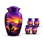 hunter and dog sunset cremation urn for human ashes, handmade aluminum memorial urn – photo 2
