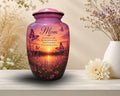 pink butterfly wildflower cremation urn for human ashes, handmade aluminum memorial urn – photo 1