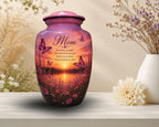 pink butterfly wildflower cremation urn for human ashes, handmade aluminum memorial urn – photo 1
