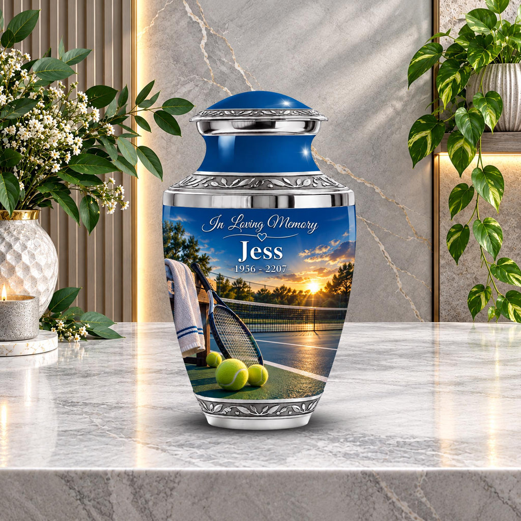 golf course lakeside cremation urn for human ashes, handmade aluminum memorial urn – photo 3