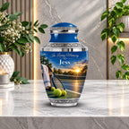 golf course lakeside cremation urn for human ashes, handmade aluminum memorial urn – photo 3