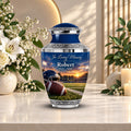football stadium sunset cremation urn for human ashes, handmade aluminum memorial urn – photo 1