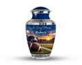 football helmet field cremation urn for human ashes, handmade aluminum memorial urn – photo 1