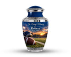football helmet field cremation urn for human ashes, handmade aluminum memorial urn – photo 1