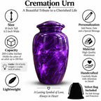 purple marble cremation urn for human ashes, handmade aluminum memorial urn – photo 2
