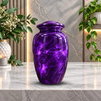 purple marble cremation urn for human ashes, handmade aluminum memorial urn – photo 3