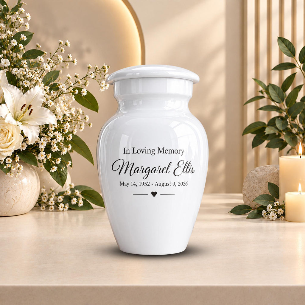 personalized mini keepsake urn for ashes, handmade aluminum memorial urn – photo 4